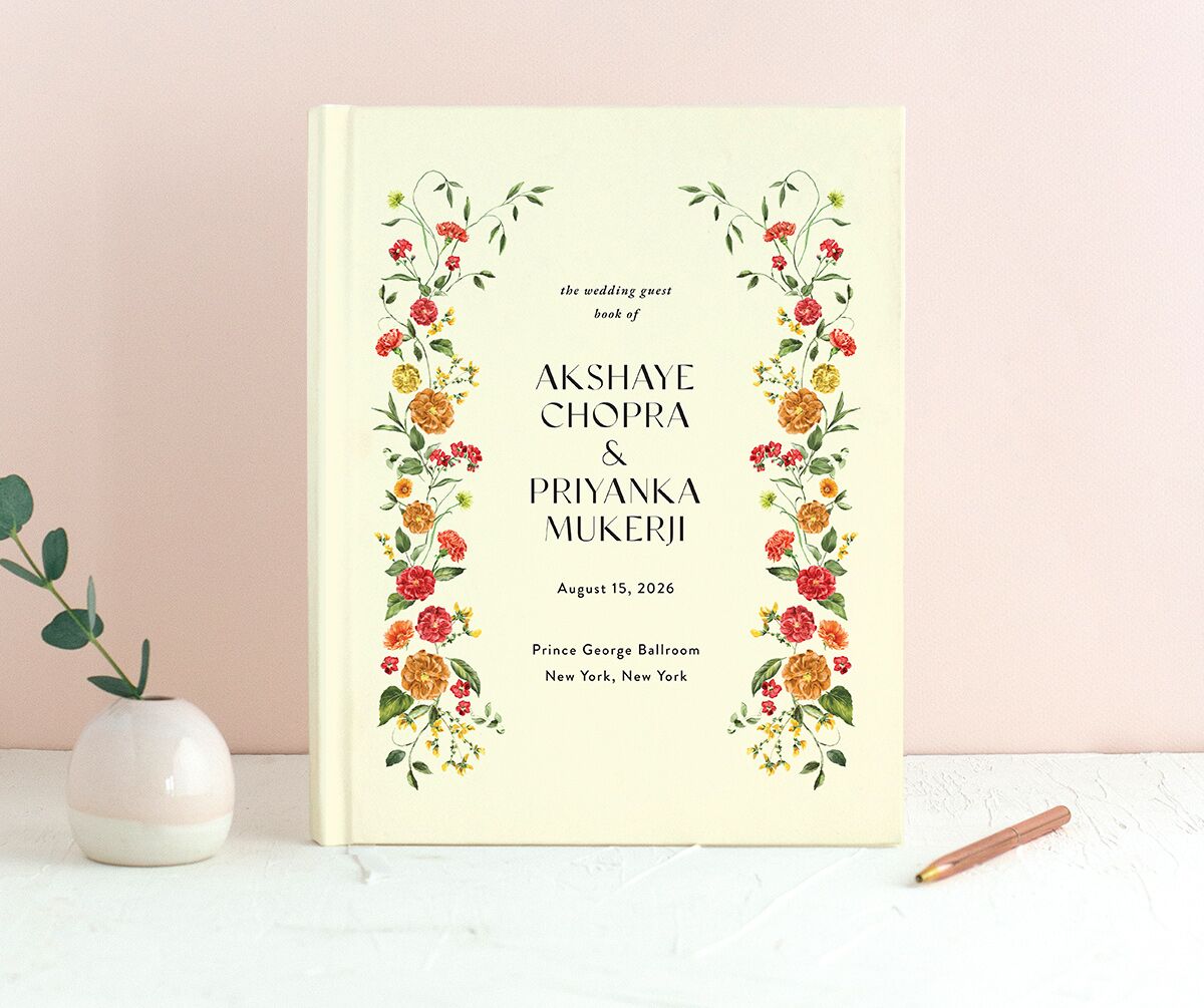 Ascending Garland Wedding Guest Book front in yellow