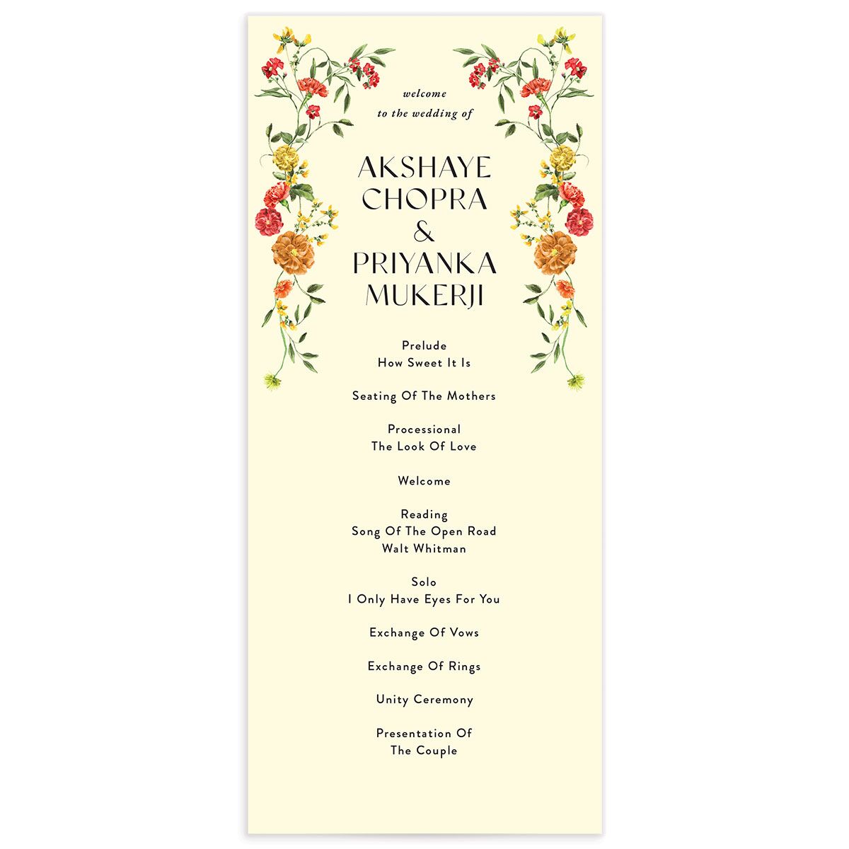 Ascending Garland Wedding Programs front in yellow