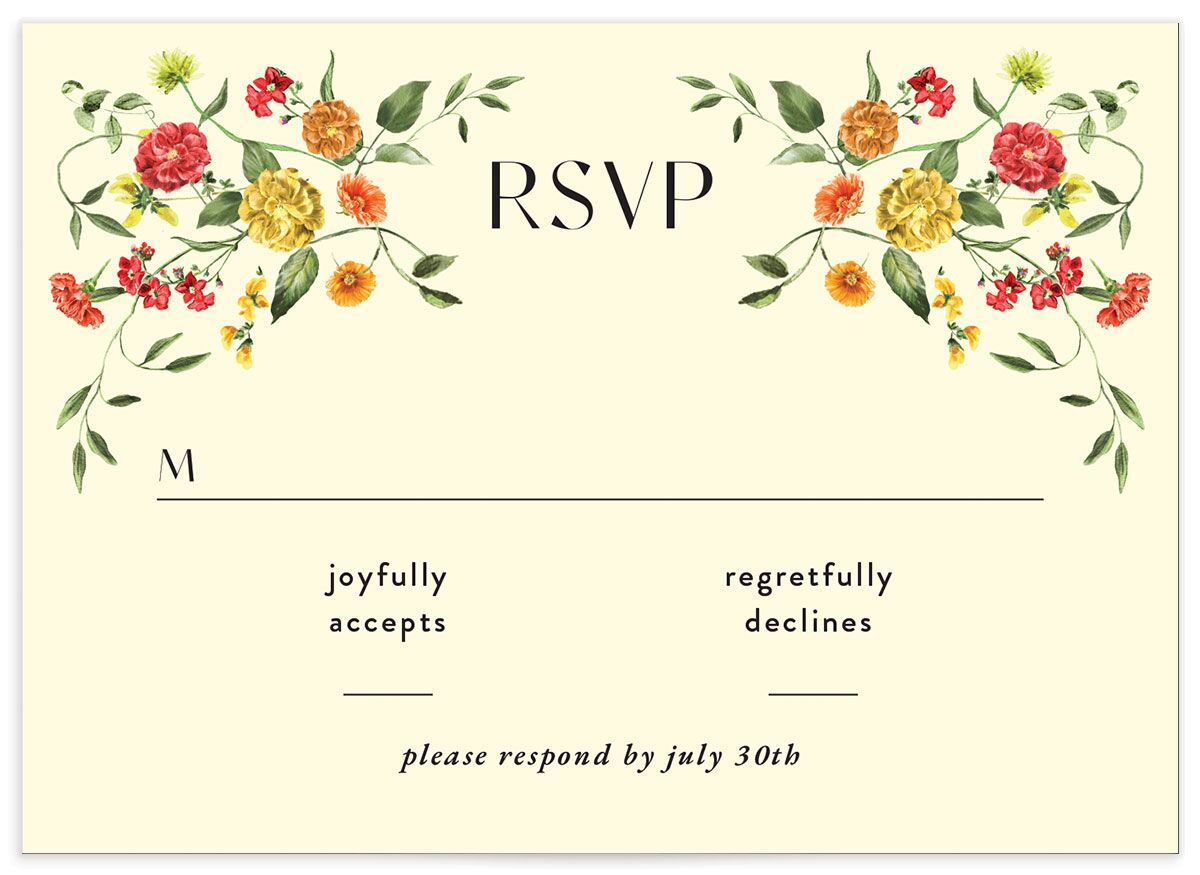Ascending Garland Wedding Response Cards front in yellow