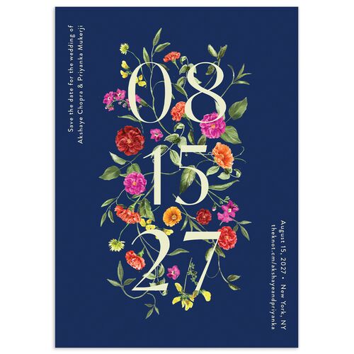 Indian Ascending Garland Save The Date Cards Navy Signature smooth Blank No Standard