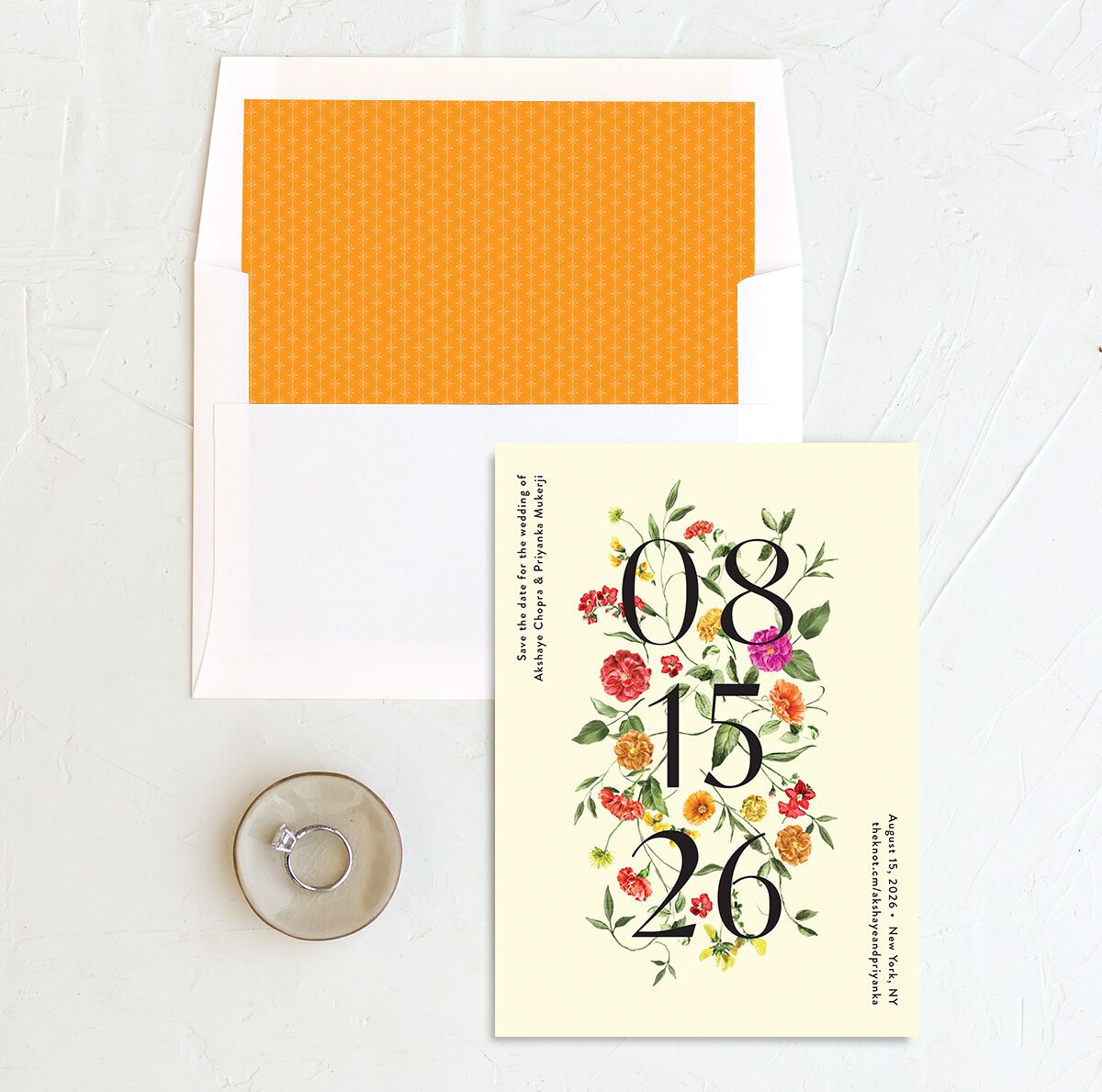 Ascending Garland Save The Date Cards envelope-and-liner in yellow