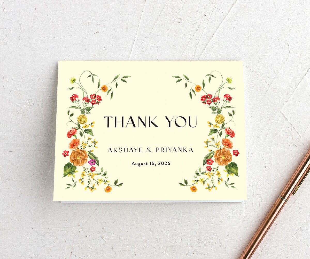 Ascending Garland Thank You Cards front in yellow