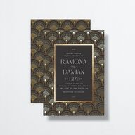 Modern Deco Wedding Invitations Gold Charcoal Signature No