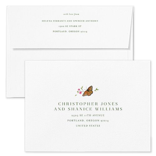 Rustic Butterflies Bridal Shower Invitation Envelopes White Scottish Green Both Recipient and Return Addresses Signature Standard
