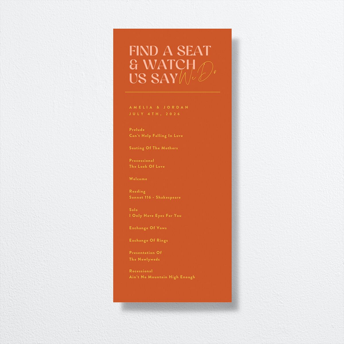 Wedding of the Century Wedding Programs Burnt Orange Signature