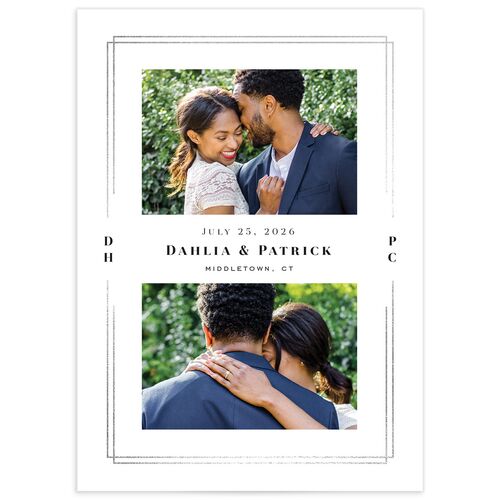 Framed Photo Save the Date Cards Silver Pure White Signature smooth No