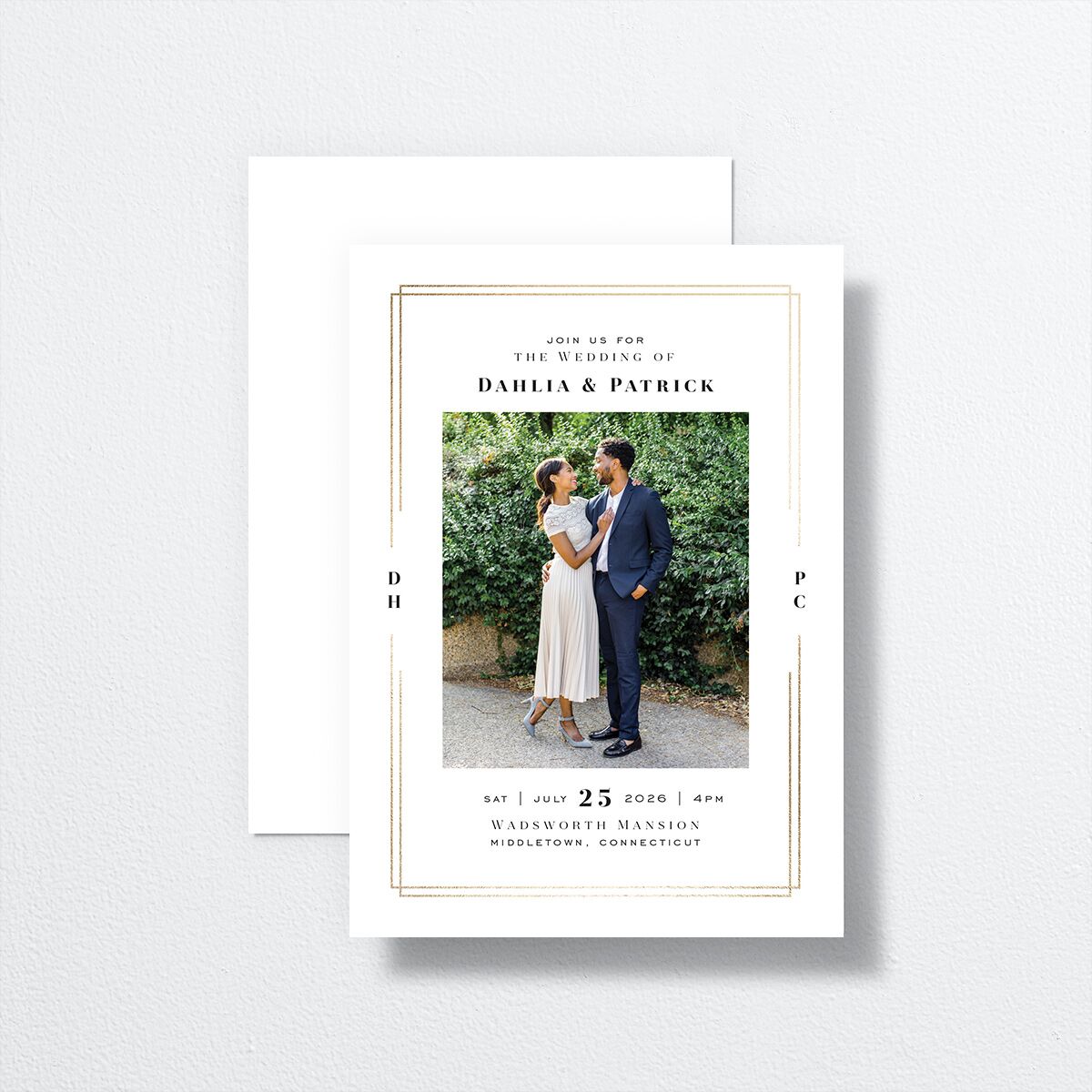 Framed Photo Wedding Invitations front-and-back in white
