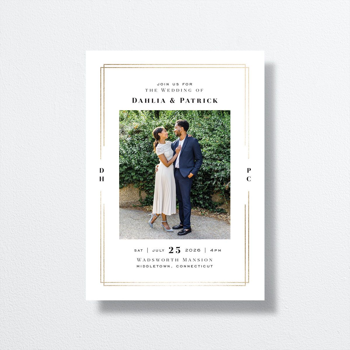 Framed Photo Wedding Invitations Gold Pure White Signature No