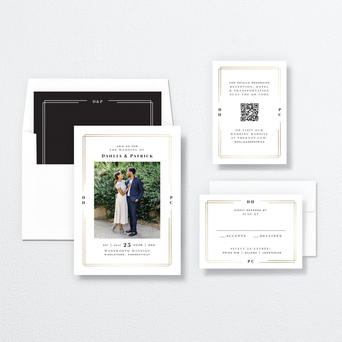 Framed Photo Wedding Invitations Gold Pure White Signature No