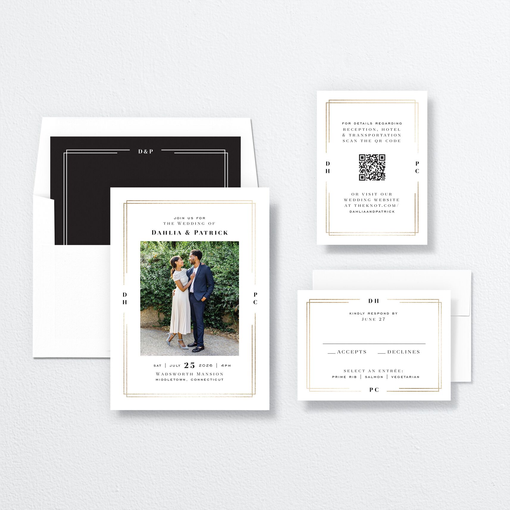 Framed Photo Wedding Invitations suite in white