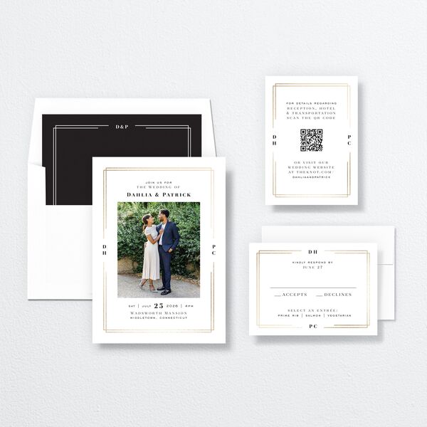 Framed Photo Wedding Invitations Gold Pure White Signature No