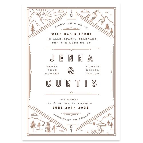 Iconic Mountain Wedding Invitations Deep Bronze Signature Blank No Standard