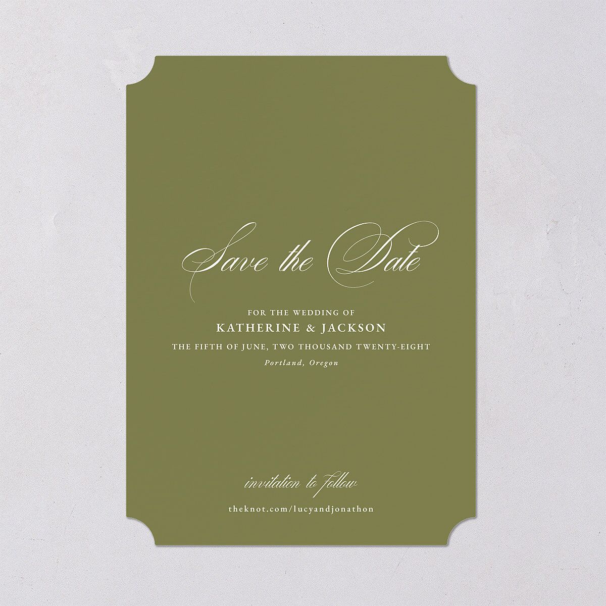 Monogram Branch Gallery Save the Date Cards Olive Signature smooth Blank No