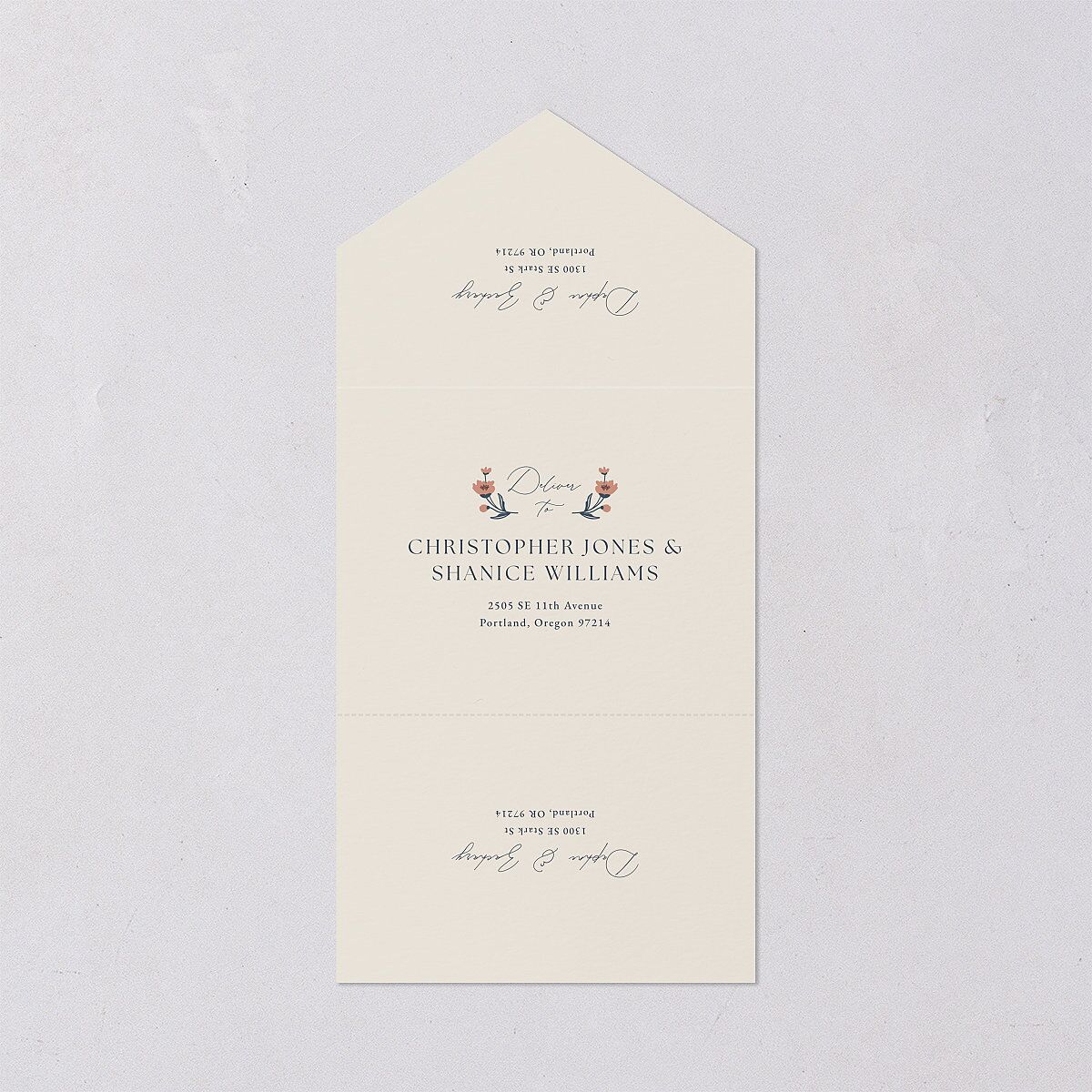 Flora Garden Border All-in-One Wedding Invitations Moody Blue Signature Light Both Recipient and Return Addresses No