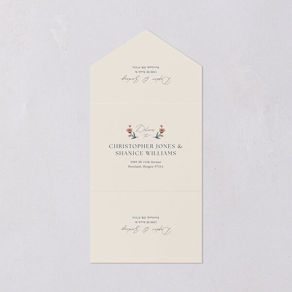 Flora Garden Border All-in-One Wedding Invitations Moody Blue Signature Light Both Recipient and Return Addresses No