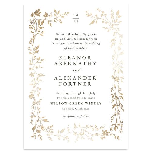 Timeless Floral Foil Wedding Invitations Gold Thyme Signature Blank No Standard