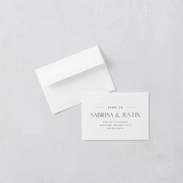 Destination Photo Poster Response Card Envelopes Dusty Blue White Return Address Signature Standard
