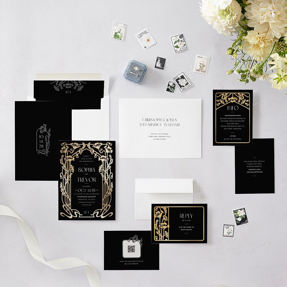 Gilded Nouveau Wedding Invitations Gold Licorice Signature Blank No Standard