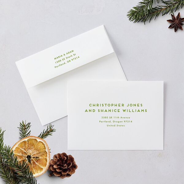 Eclectic Vintage Stripes Holiday Card Envelopes White Linen Both Recipient and Return Addresses Standard Signature
