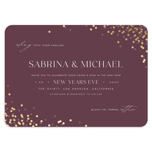Confetti Glam Wedding Invitations Gold Eggplant Signature Blank No Rounded