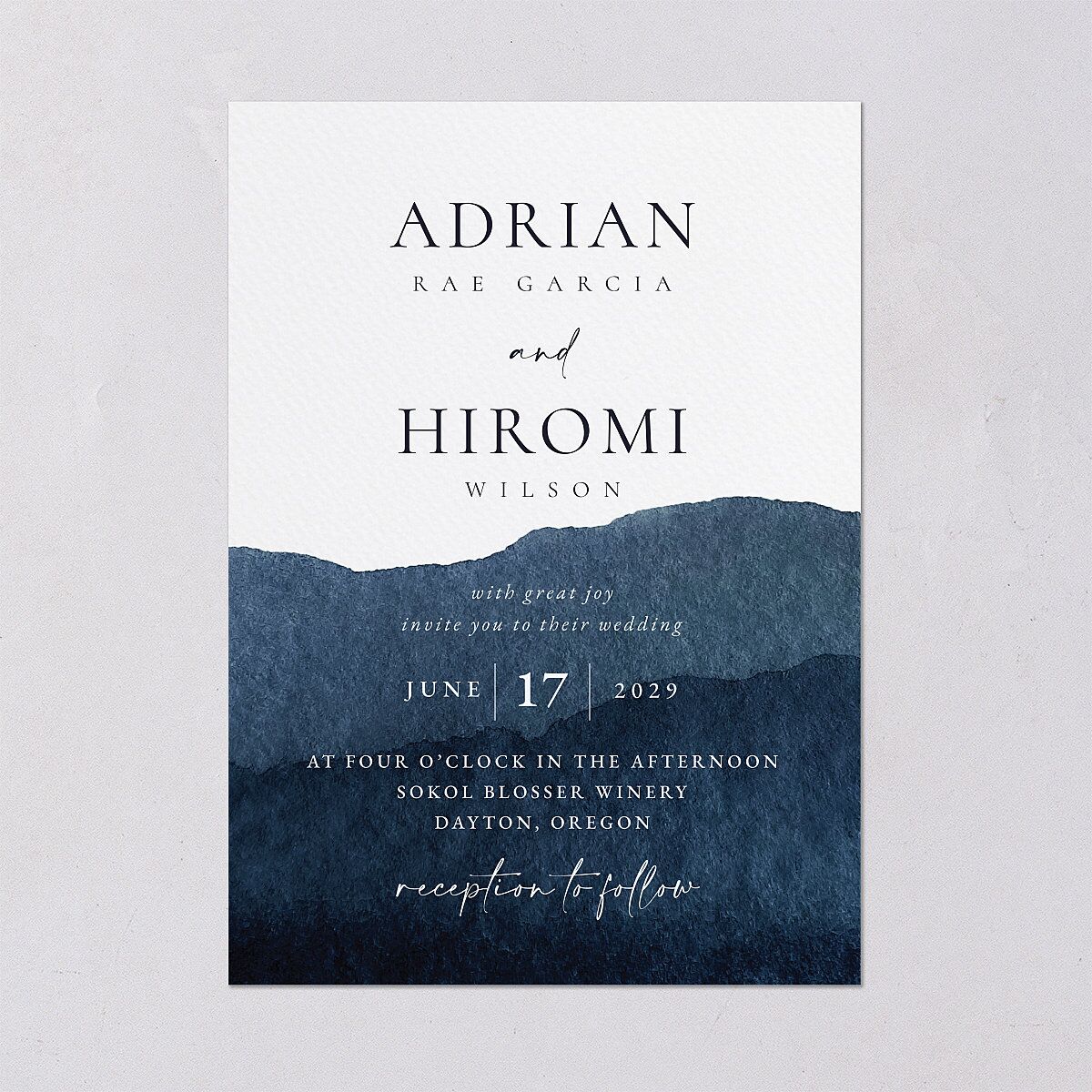 Layered Watercolor Wedding Invitations Navy Signature Blank No