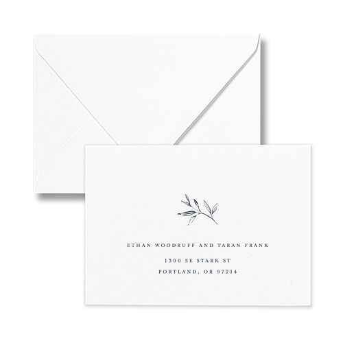 Minimal Leaves Response Card Euro Envelopes White Moody Blue Return Address Luxe