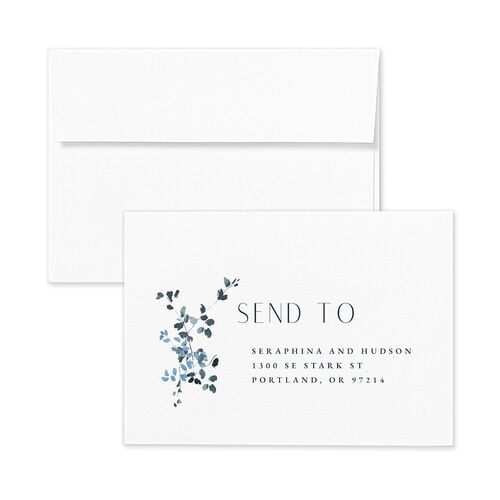 Cascading Florals Wedding Response Card Standard Envelopes White Standard Moody Blue Return Address Signature