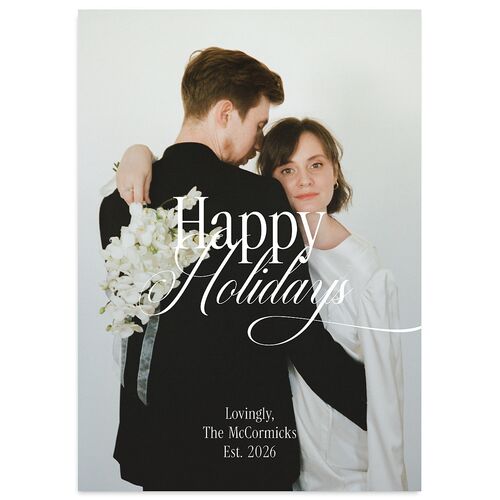 Timeless Happy Holiday Photo Holiday Cards Pure White Signature smooth Blank Standard