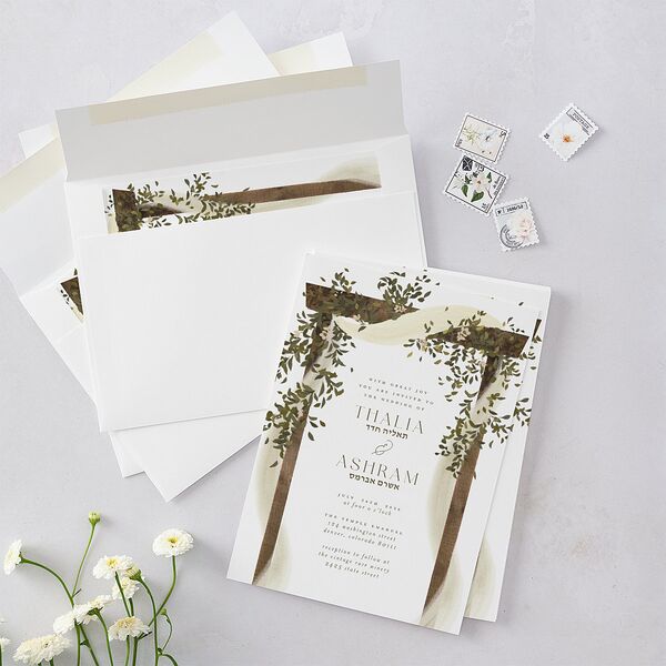 Graceful Chuppah Wedding Invitations Pure White Signature Blank No Standard