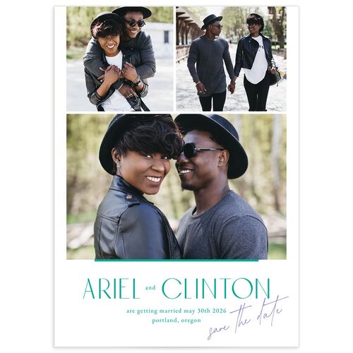 Electric Palm Save The Date Cards Turquoise Pearlescent Blank No
