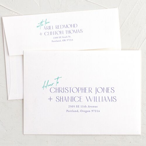 Electric Palm Wedding Invitation Envelopes White Standard Turquoise Recipient Address Signature