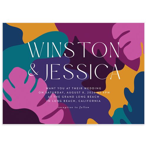 Tropical Shapes Wedding Invitations Bordeaux Signature Blank No