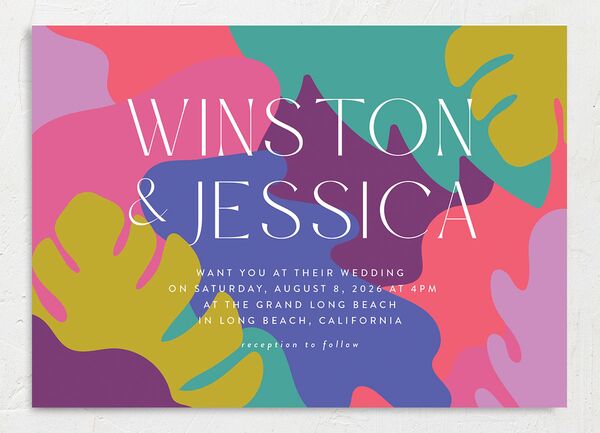 Tropical Shapes Wedding Invitations front in Teal