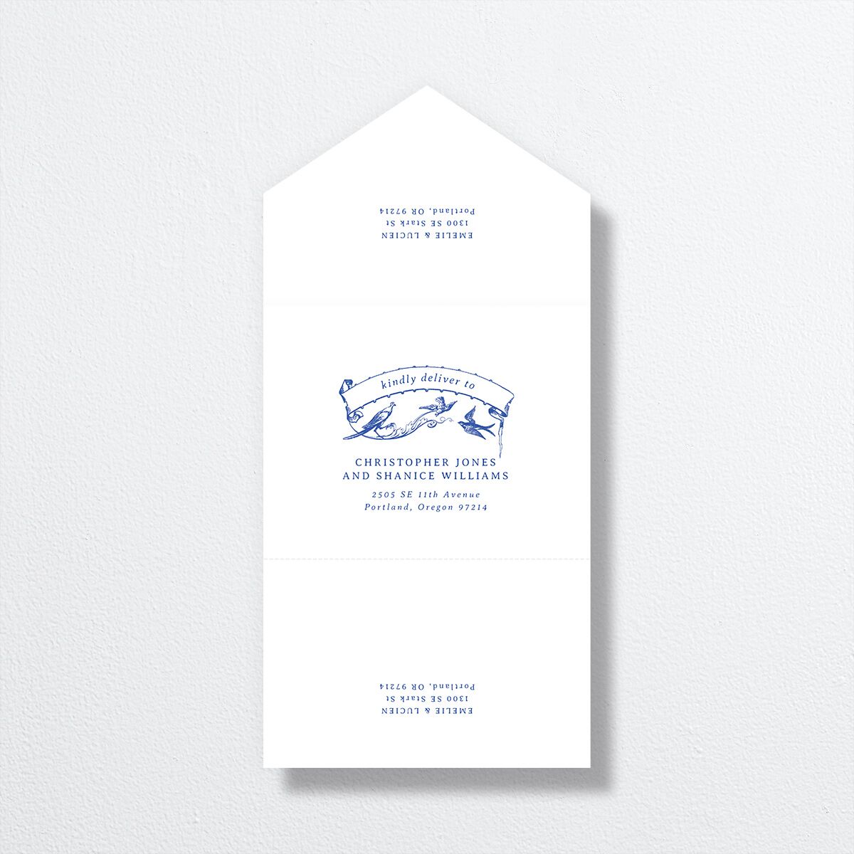 Vintage Toile All-in-One Wedding Invitations Sapphire Signature Light Both Recipient and Return Addresses No