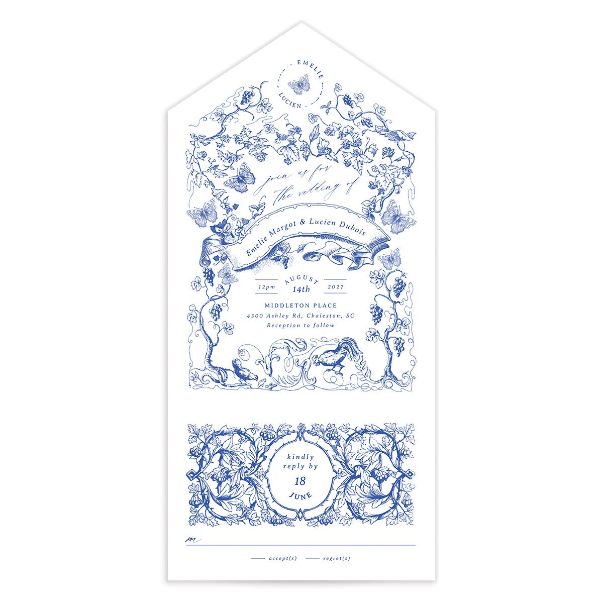 Vintage Toile All-in-One Wedding Invitations