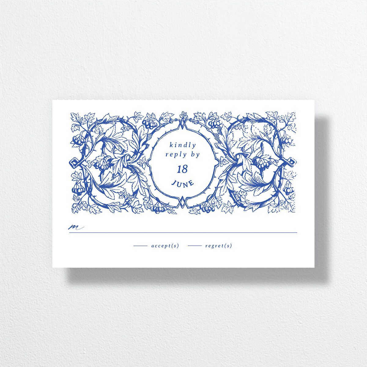 Vintage Toile All-in-One Wedding Invitations Sapphire Signature Light Both Recipient and Return Addresses No