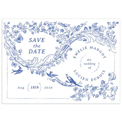 Vintage Toile Save The Date Cards - Blue