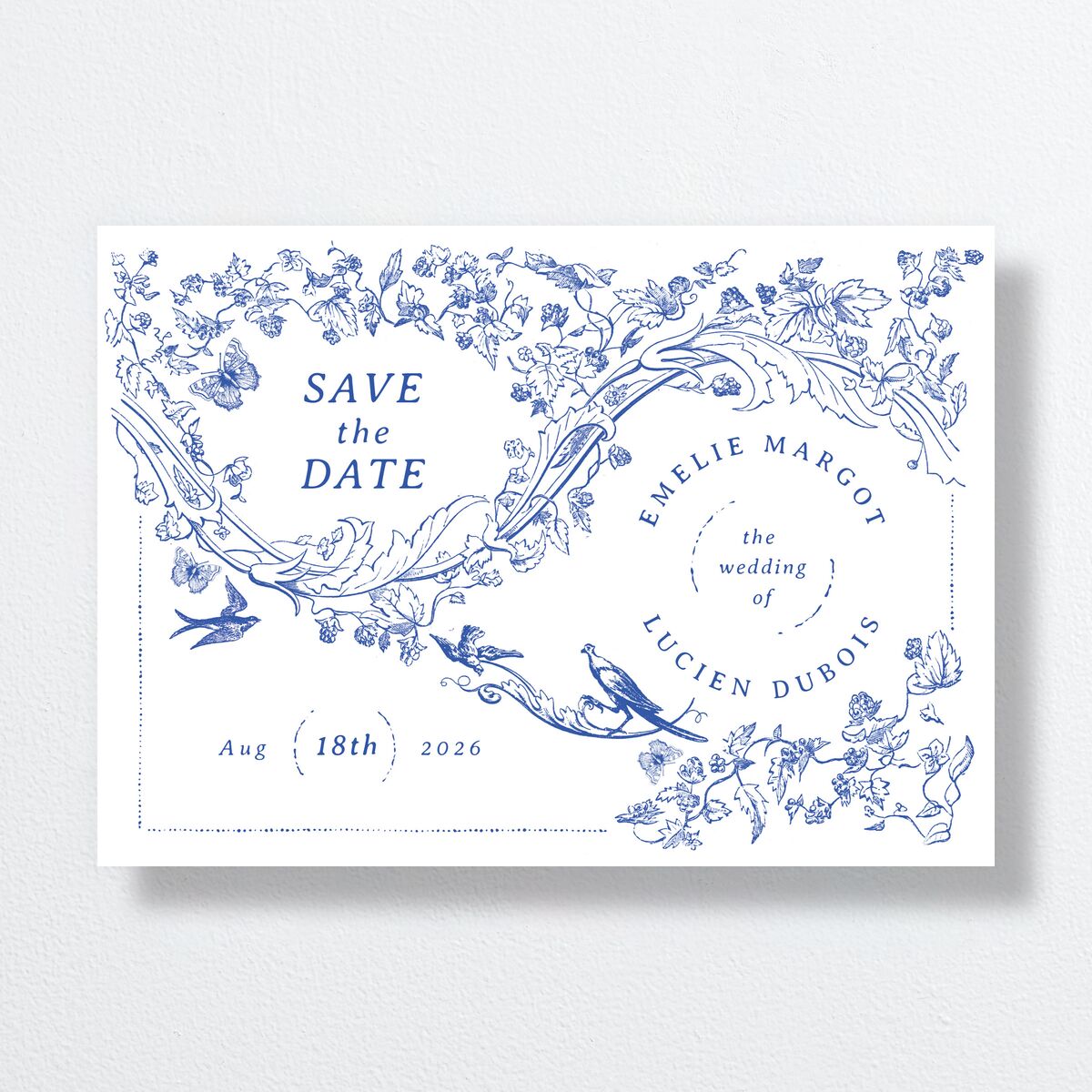 Vintage Toile Save The Date Cards Sapphire Signature smooth No Standard