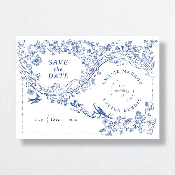 Vintage Toile Save The Date Cards Sapphire Signature smooth No Standard