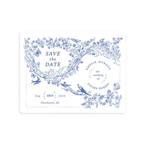 Vintage Toile Save The Date Magnets - Blue
