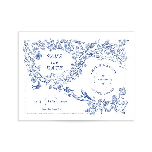 Vintage Toile Save the Date Petite Cards - Blue