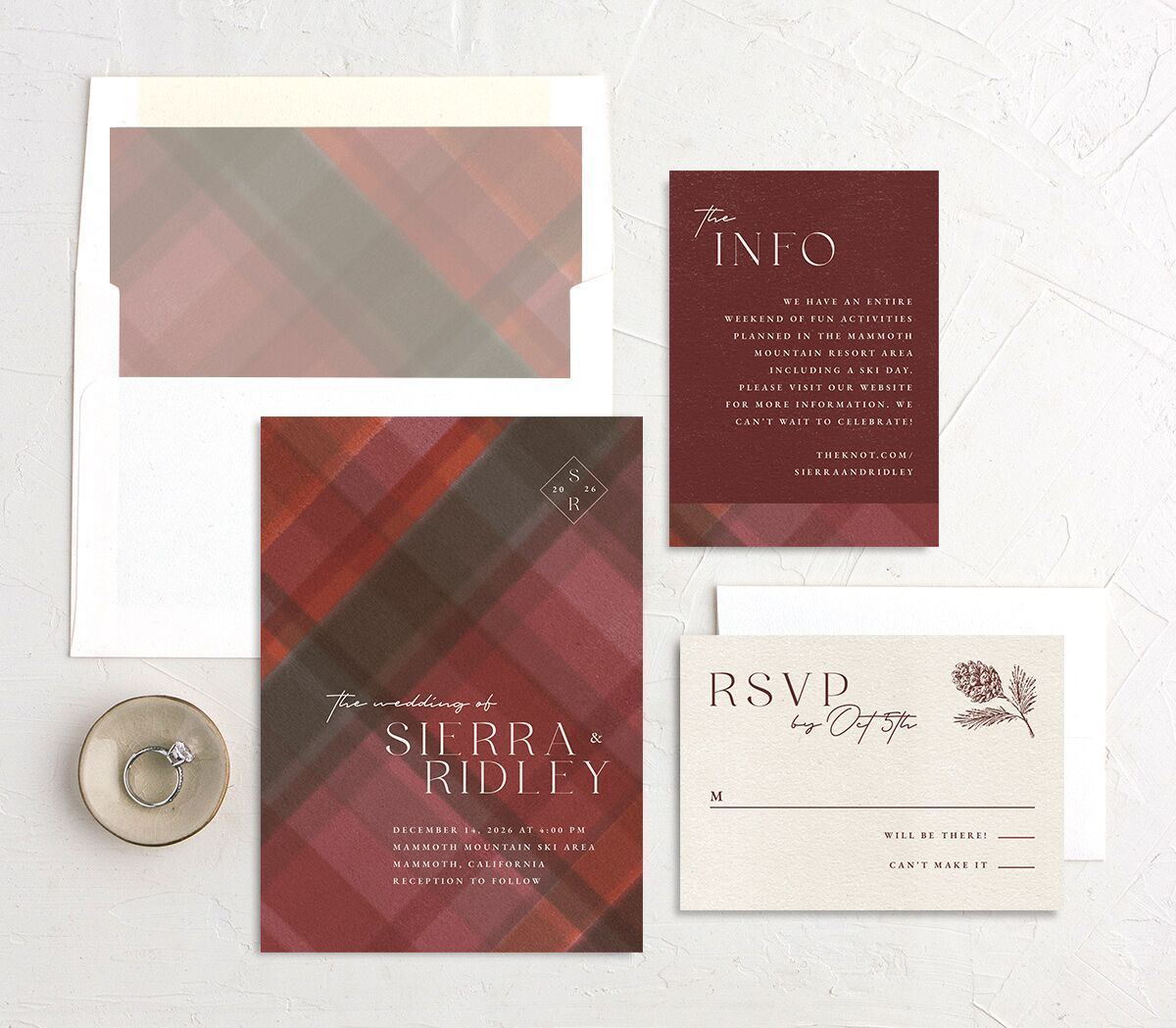 Forest Flannel Wedding Invitations suite