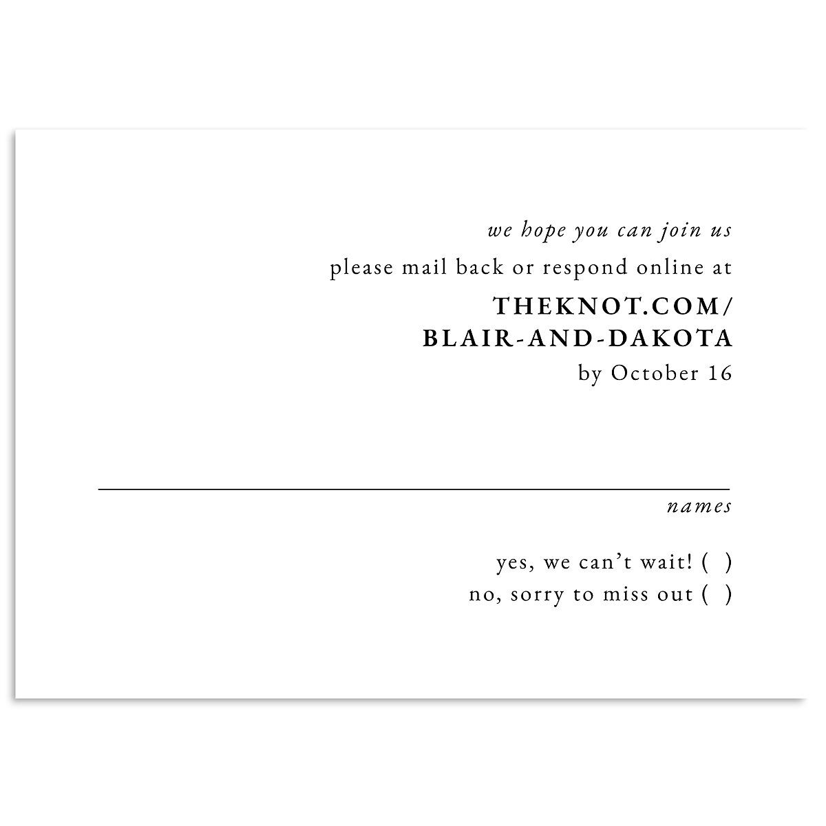 Vertical Names Wedding Response Cards