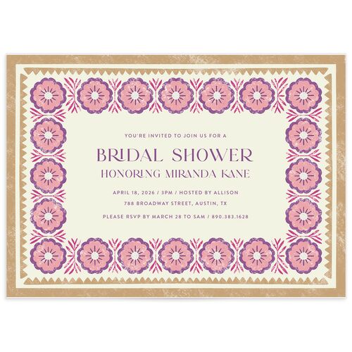 Boho Frame Bridal Shower Invitations Iris Signature Blank