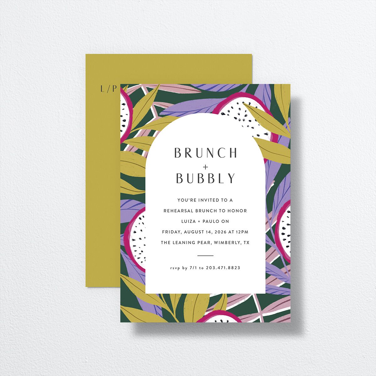Vibrant Rio Rehearsal Dinner Invitations front-and-back in Green