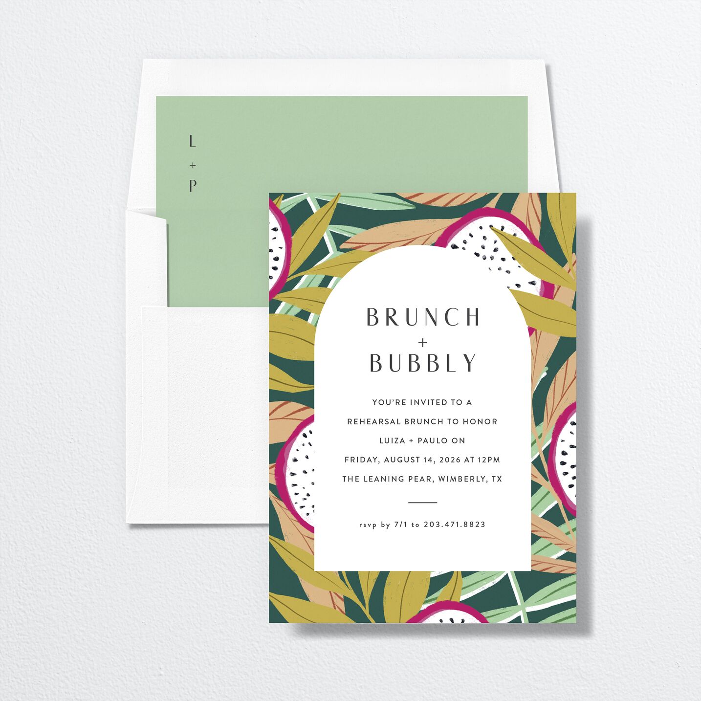 Vibrant Rio Rehearsal Dinner Invitations envelope-and-liner in teal