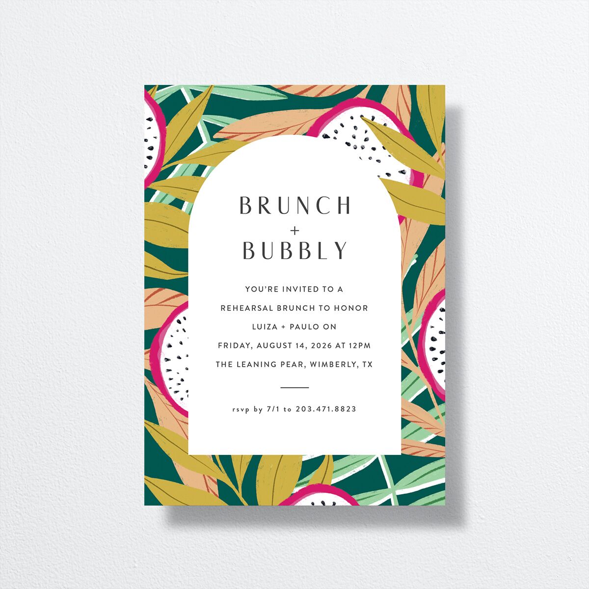 Vibrant Rio Rehearsal Dinner Invitations front in teal