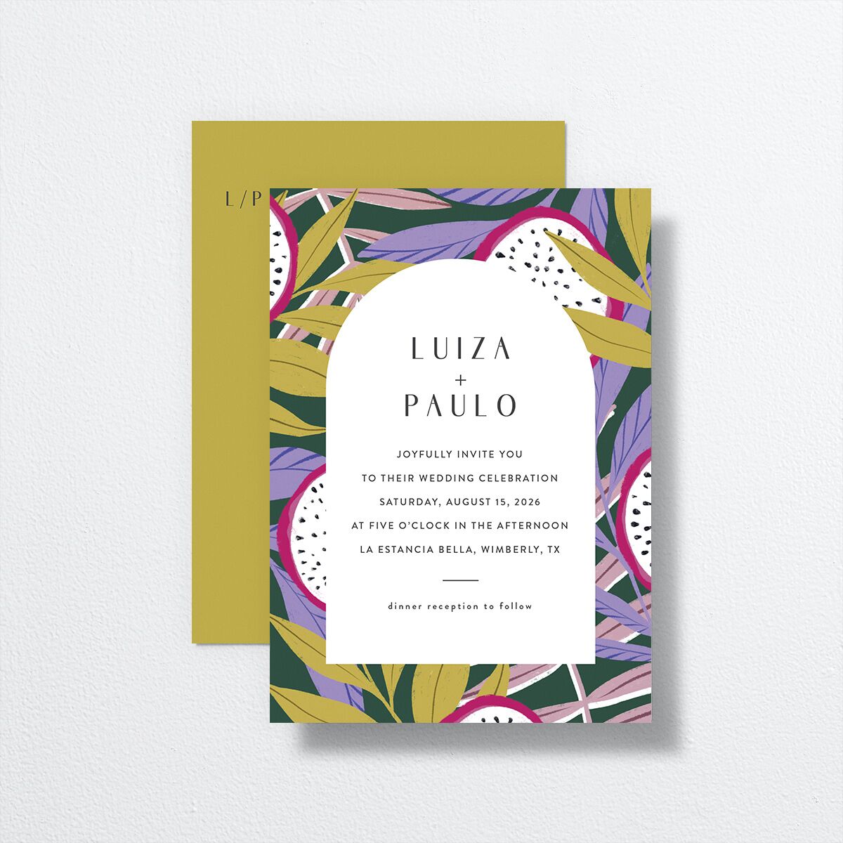Vibrant Rio Wedding Invitations front-and-back in Green