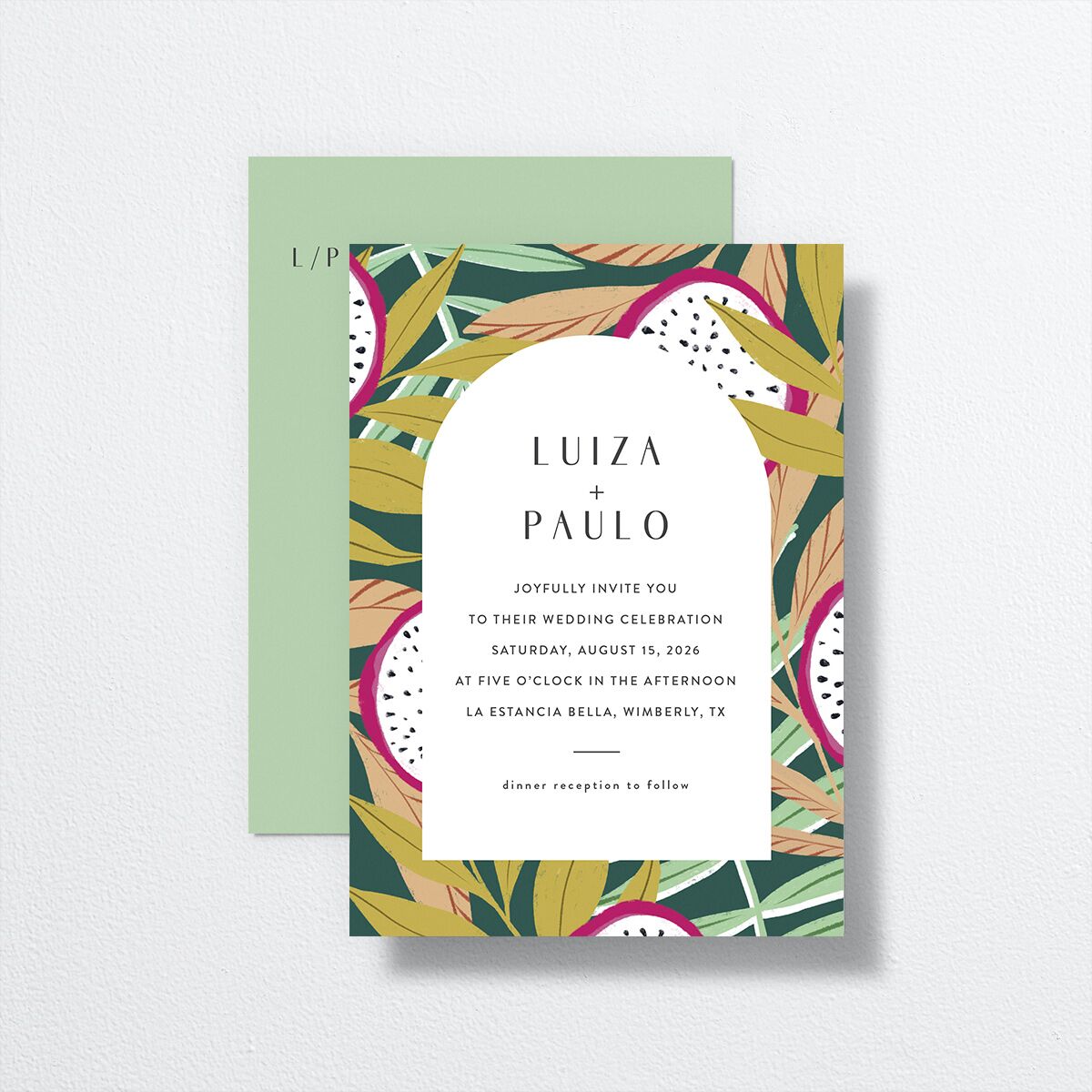 Vibrant Rio Wedding Invitations front-and-back in teal