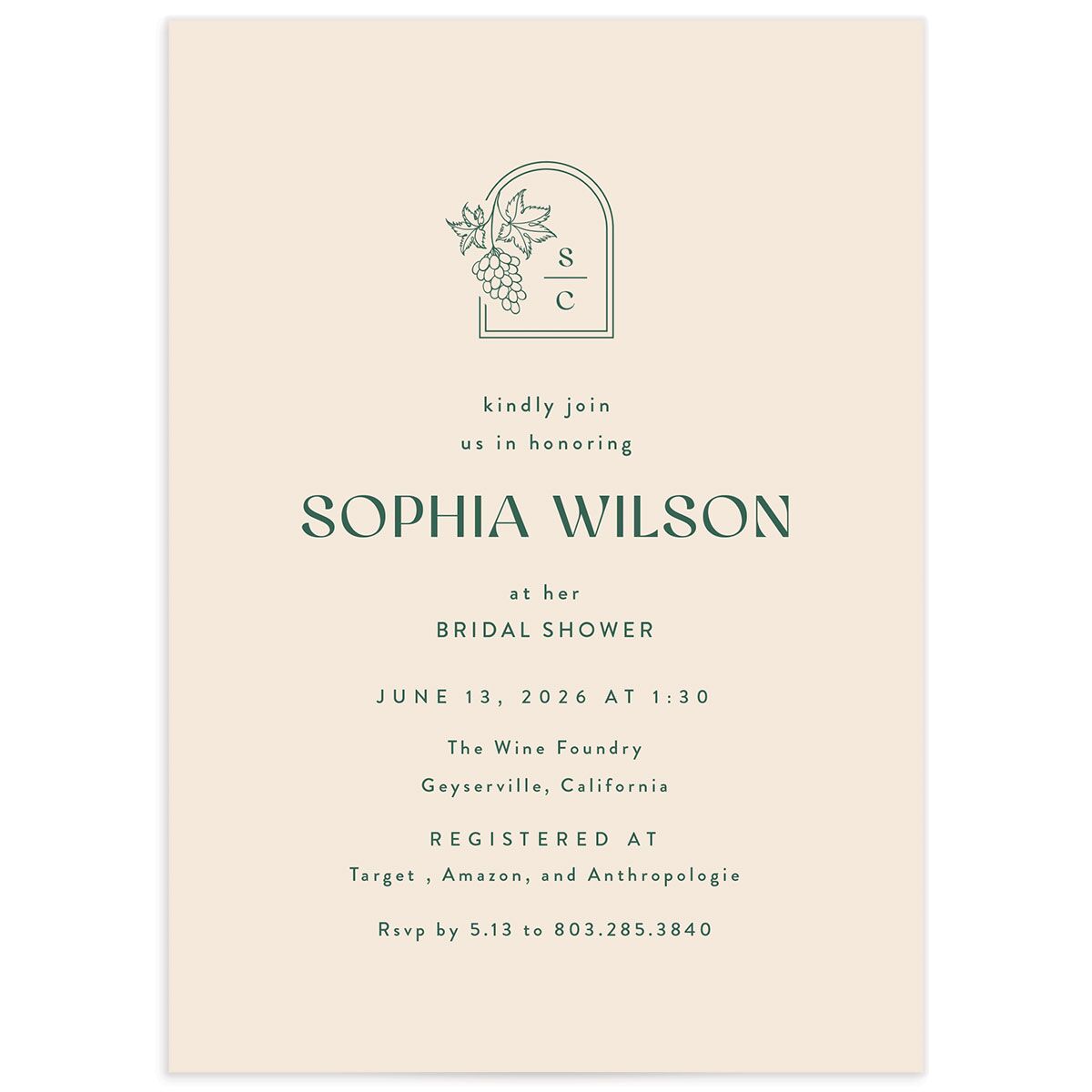 Modern Winery Bridal Shower Invitations